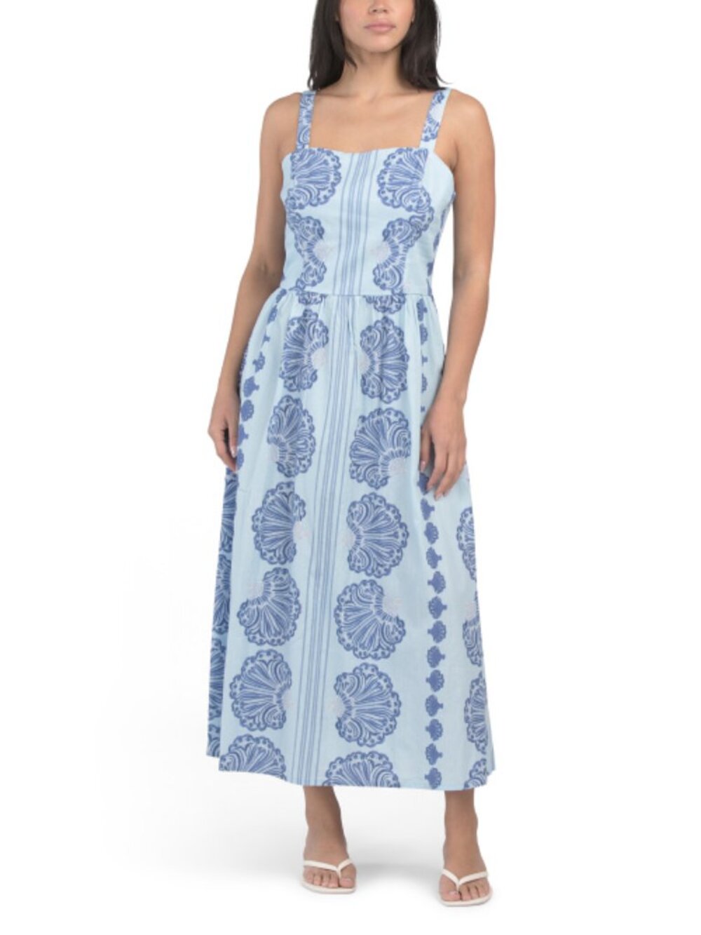 LEA Sleeveless Shell Print Blue Maxi Dress Size Large New With Tags